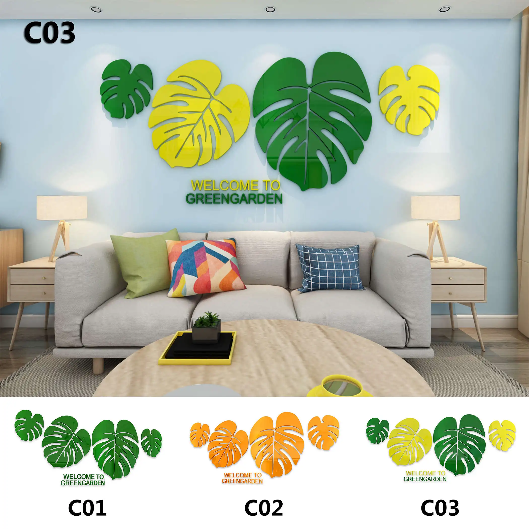 

Kinds Tropical Jungle Leaves Leaf 3D Acrylic Wall Sticker Vinyl Decal Home Decor
