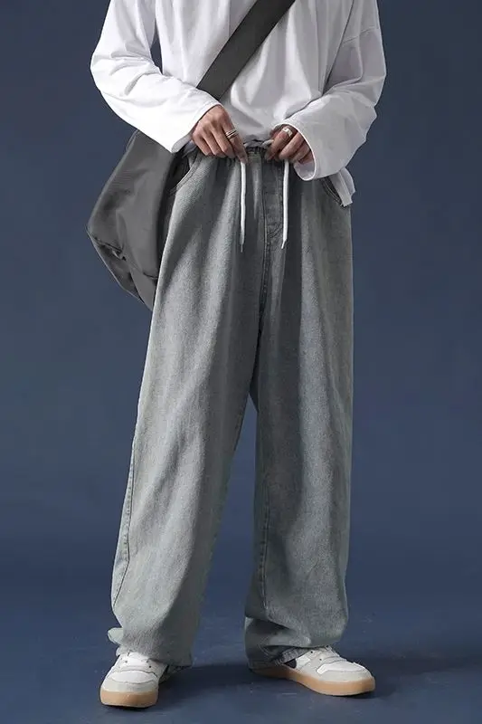 

2020 Spring And Summer New Youth Popular Solid Color Old Retro Loose Wide Leg Jeans Fashion Casual Straight Pants Blue S-2XL