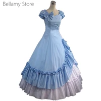 light blue retro victorian gothic bubble sleeve bow dress