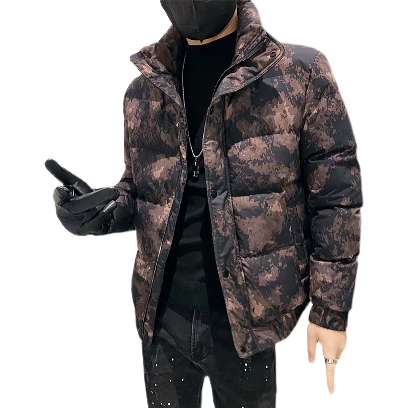 Autumn Winter Jackets for Men's Korean Camouflage Print Thicken Zipper Parka Warm Casual Slim Street Overcoat Chaquetas Hombre