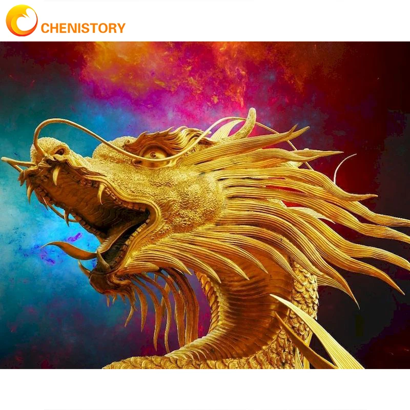 

CHENISTORY Paint By Numbers Dragon HandPainted Wall Art Picture Numbers Scenery Drawing Canvas Home Decor Coloring By Number Kit