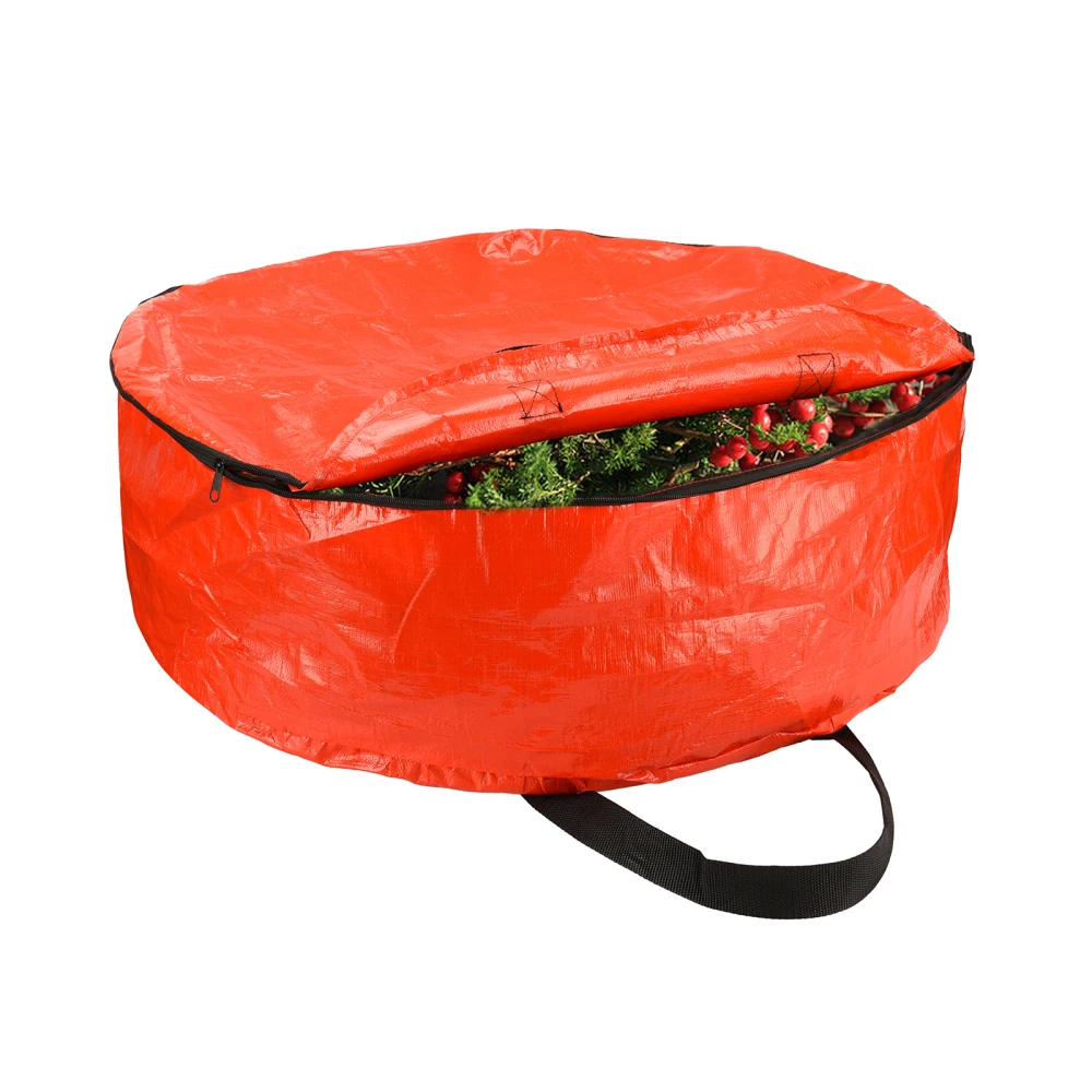 

Artificial Wreath Storage Bag Round Oxford Fabric PE Handles Red Dirt-resistant 76*20cm Waterproof Garland Holiday Container