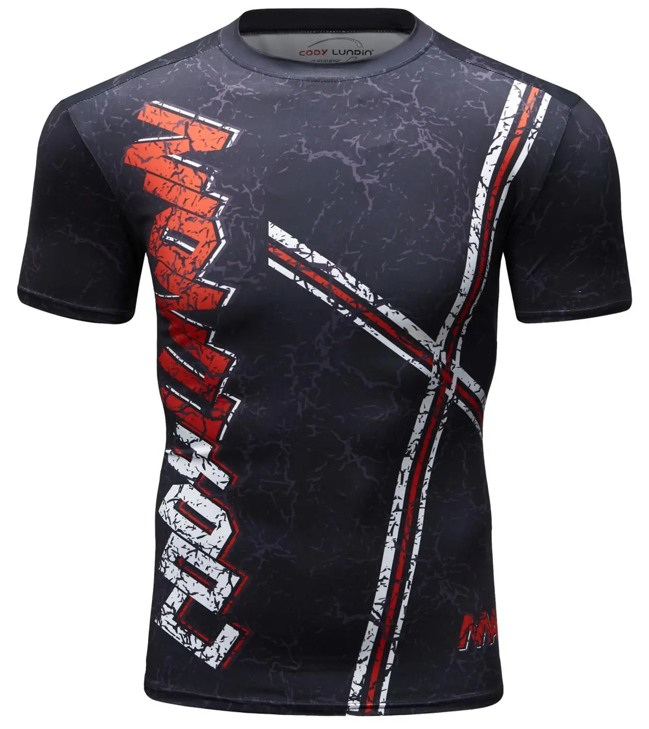

Men's Compression Letter pattern Sports Fitness Elastic T-Shirt Quick-Drying Running Fitting T-shirt O neck T-shirt