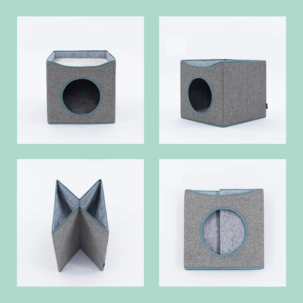 

Folding Storage Pet Cat House Four Seasons Universal Closed Deep Sleep Kitten Cushion Villa Scratcher Box Soft Warm Cats Bed