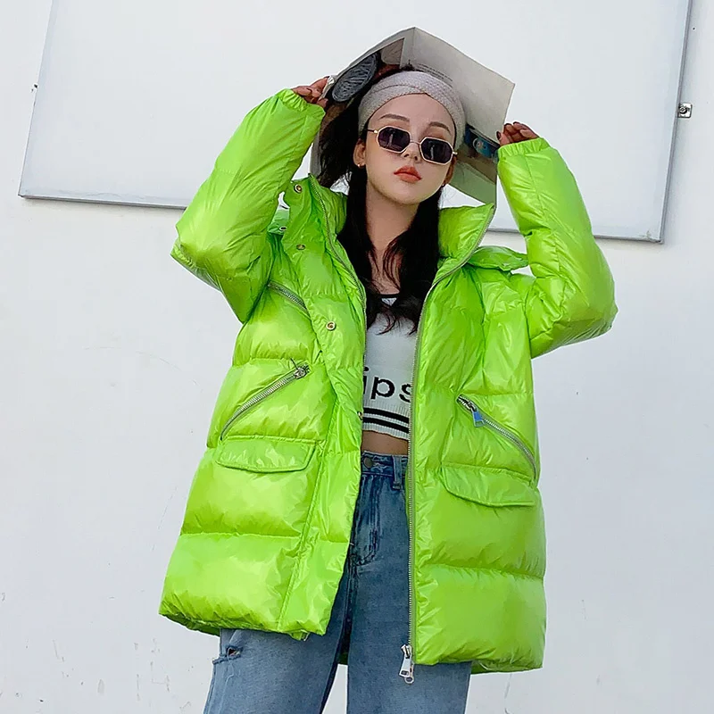 

Модный Зимний пуховик в Корейском стиле, женские парки с капюшоном, 90% пуховое пальто на белом утином пуху, крутая Женская одежда, Женская ку...