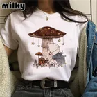Футболка с рисунком грибов Kawaii Ulzzang Grunge женская футболка 90-х Харадзюку повседневные топы Женская футболка летние Мультяшные женские футболки