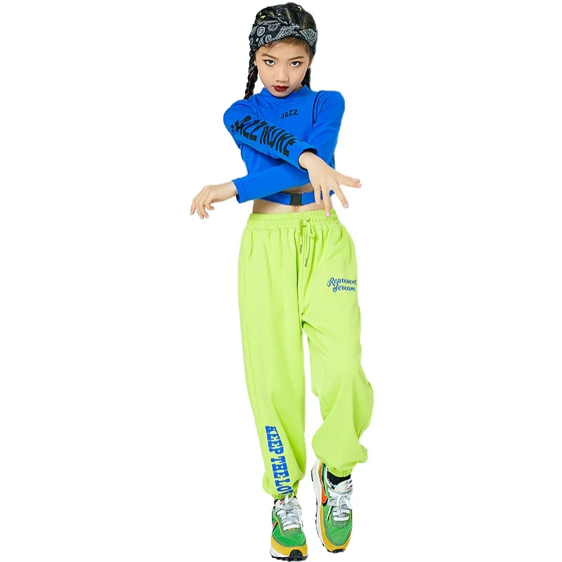 

2021 New Jazz Dance Costumes Long Sleeve Shirts Hiphop Pants Modern Dance Hip Hop Clothes For Girls Performance Clothes DQS6297