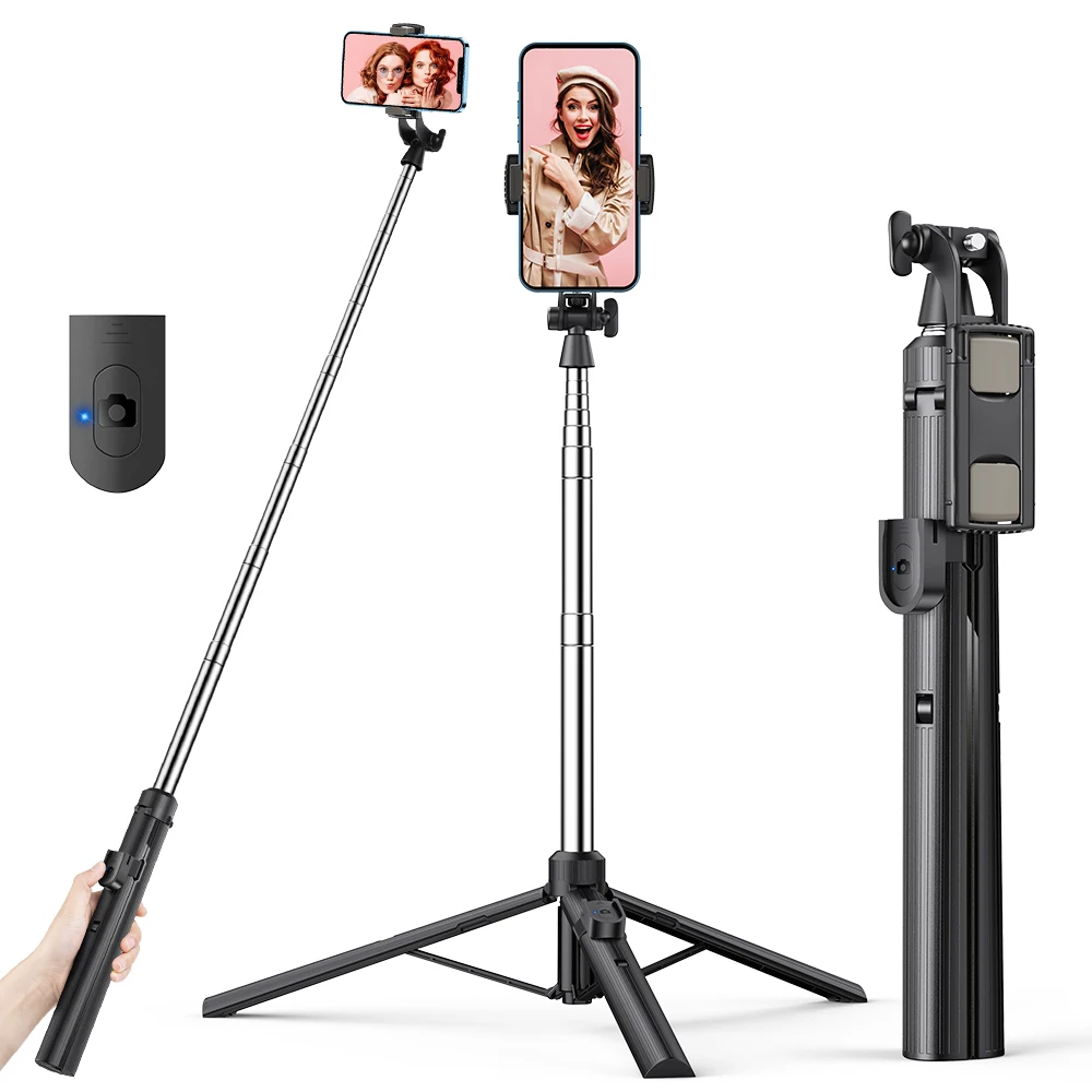 K&F Concept Tripod Floor Stand Foldable for iPhone Samsung Xiaomi Huawei with Bluetooth remote control and Fill light interface