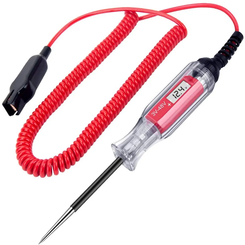 

3-48V Digital LCD Circuit Tester with 140 Inch Extended Spring Wire Car Truck Low Voltage & Light Tester with Stainless Probe