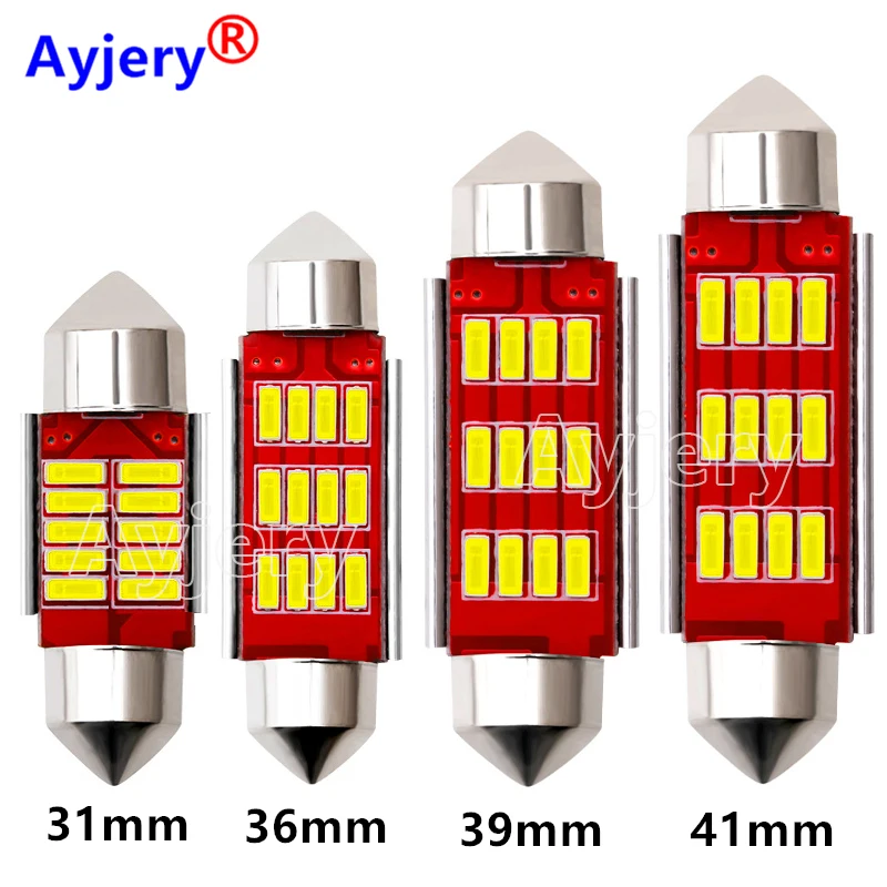 

AYJERY 100PCS Festoon C5W 239 CANBUS NO Error 31mm 36mm 39mm 41mm Auto Light 4014 12 SMD LED Car Interior Dome Reading Lamp 12V