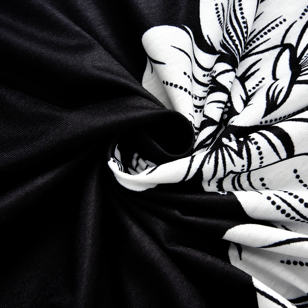 

Black White Plus Size Ladies Tops T-Shirt Summer Flower Printed Women Tshirt Tee Shirt Button Female T-Shirt T Shirt D25