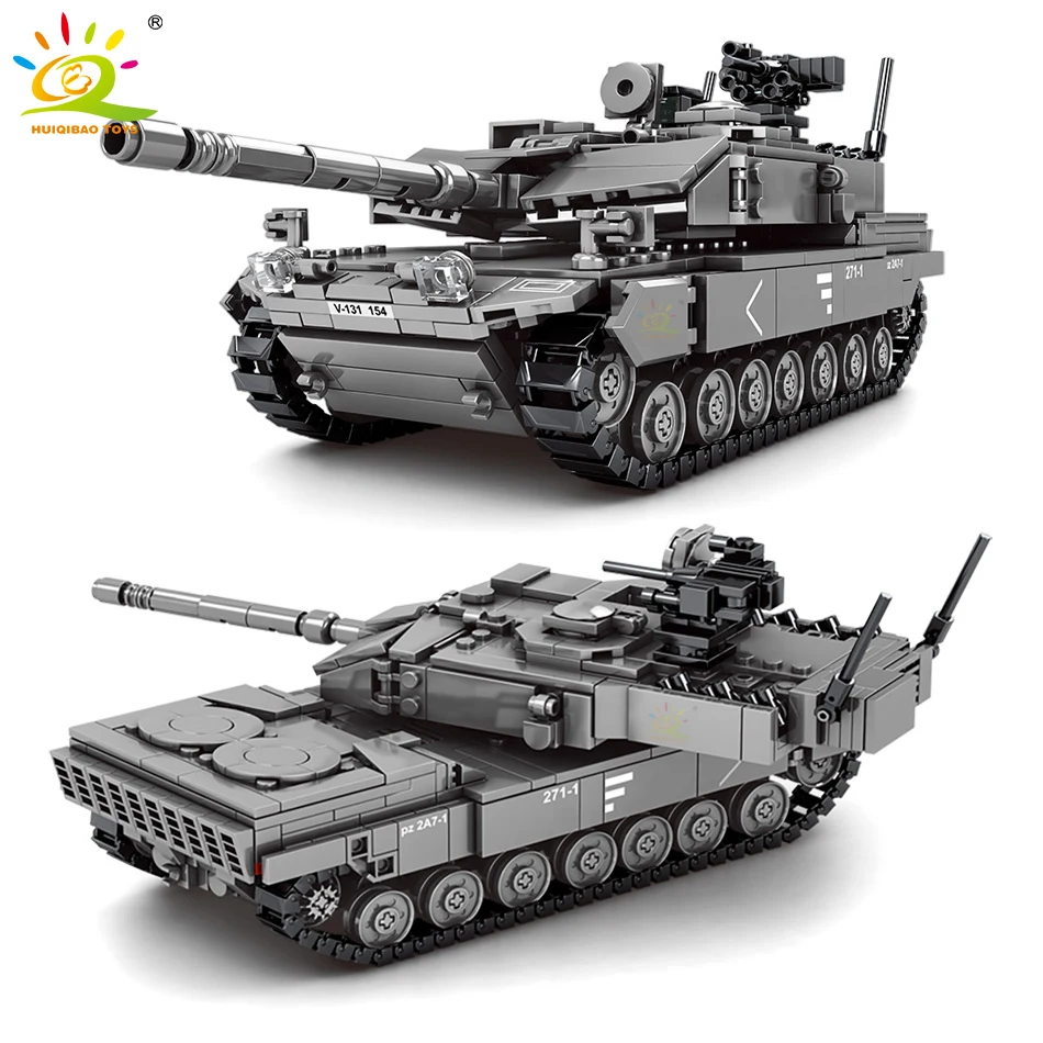 

HUIQIBAO 898Pcs Military Leopard 2A7 Main Battle Tank Building Blocks City WW2 Tank Soldier Figures Bricks Toys For Children