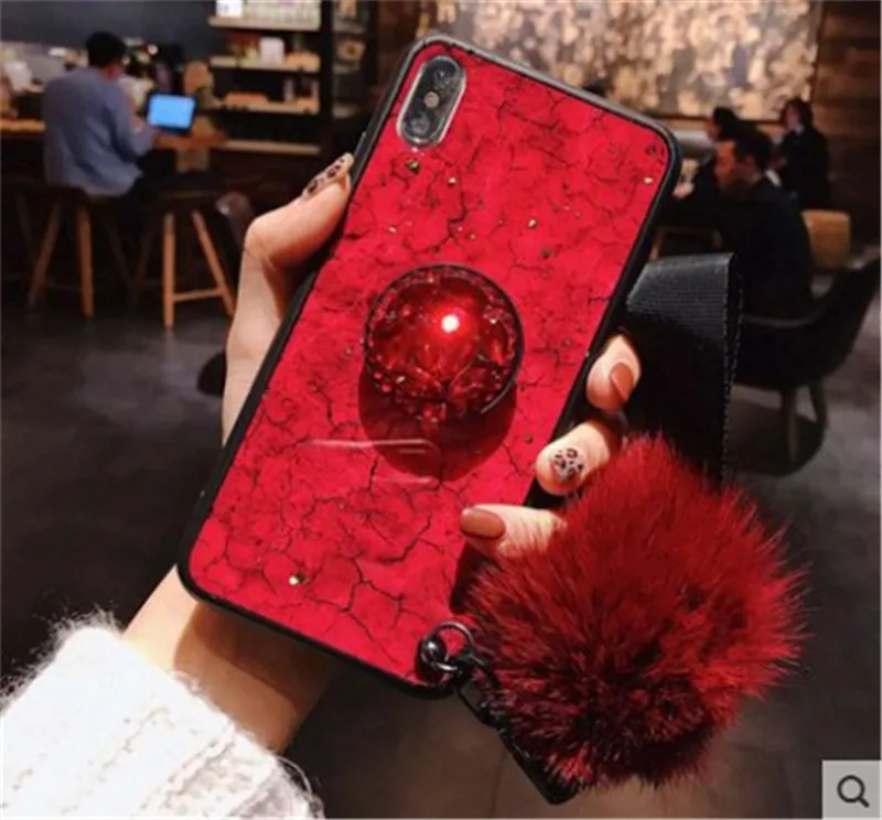 Case tripod Lanyar Для huawei Y9 Prime Honor 9X мраморная 3D блестящая подставка с бриллиантами модный шарик для волос ремешок для телефона чехол для huawei P Smart Z - Цвет: Case tripod Lanyar
