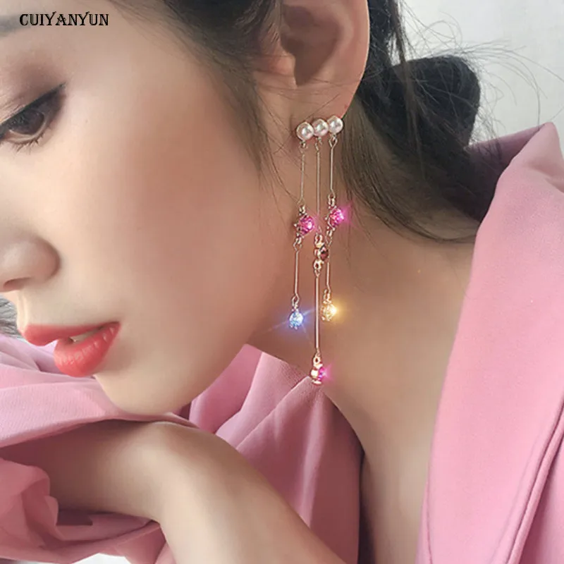 

Classic Tassel Earrings Women Pearls Crystal Fashion Jewelry Long Pendientes Aretes De Mujer Moda Femme Brincos Para As Mulheres