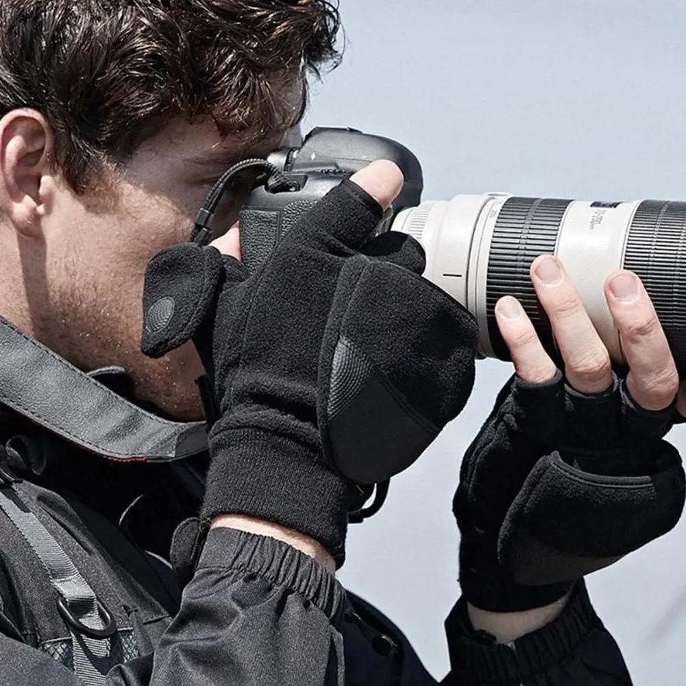 

2019 New Winter Men's Flip Cover Fleece-lined Thick Outdoor Fingerless Touch Screen Warm Gloves