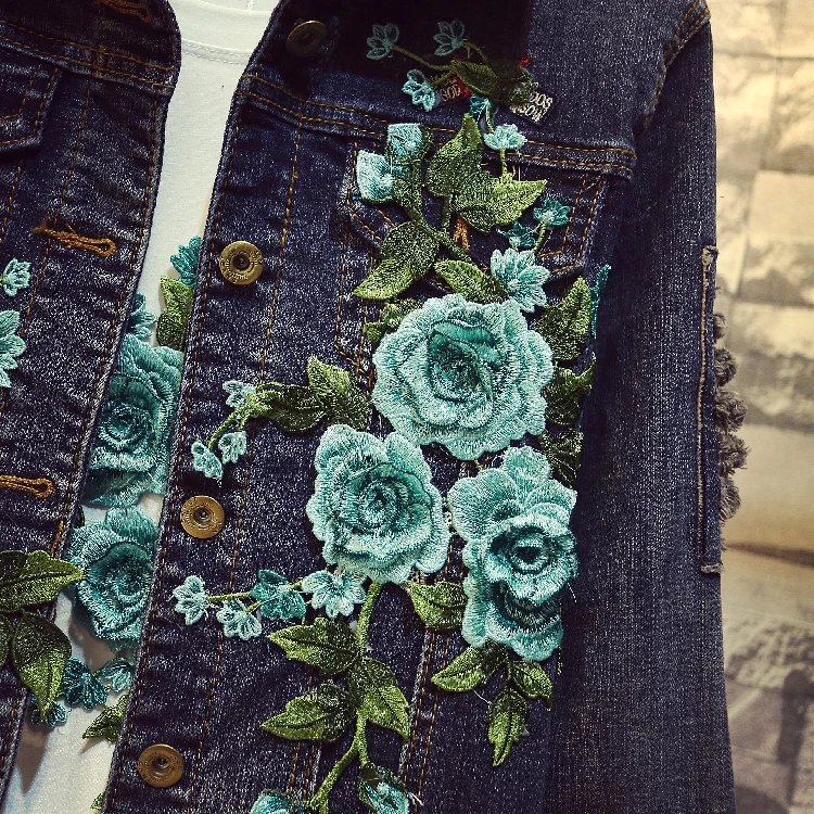 

Student Short Jean Jacket Rose Embroidery Loose Short Ripped Denim Jackets Women Tassel Basic Coats Jaqueta