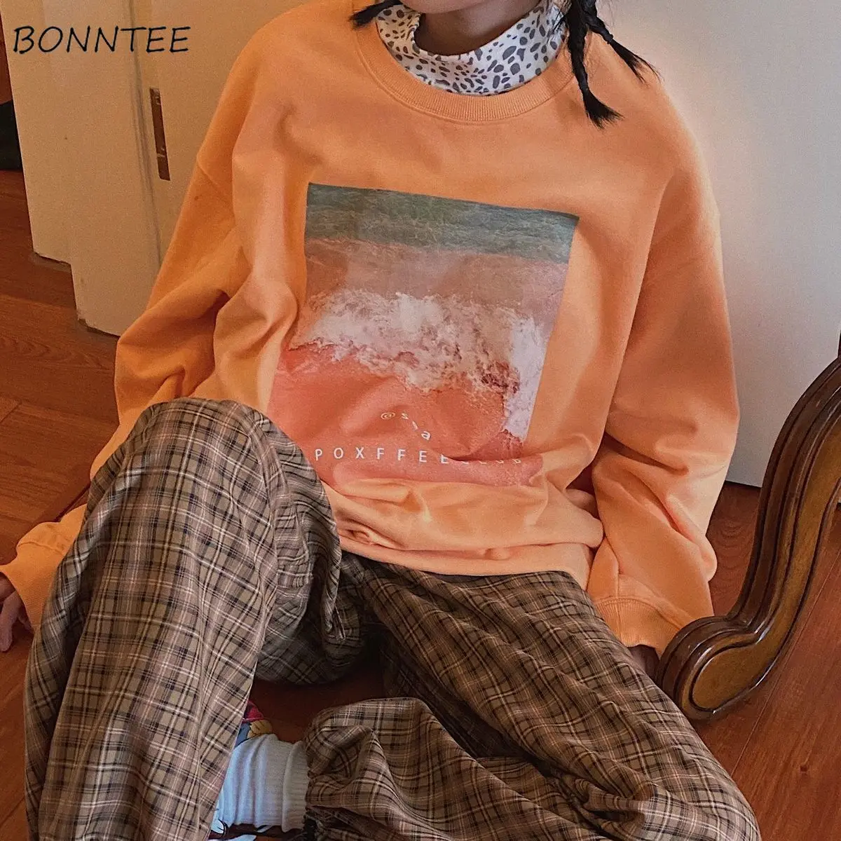 

Harajuku Hoodies Women Retro Chic All-match Daily Stylish Fall Spring Ladies Outerwear Ins Long Sleeve College Girls Sweatshirt