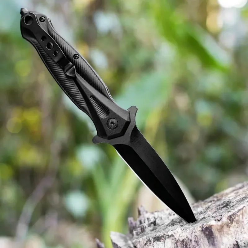 

SUZAKU Black 9CR18MOV steel outdoor folding knife portable pocket knife quickly opens sharp outdoor rescue folding EDC tool