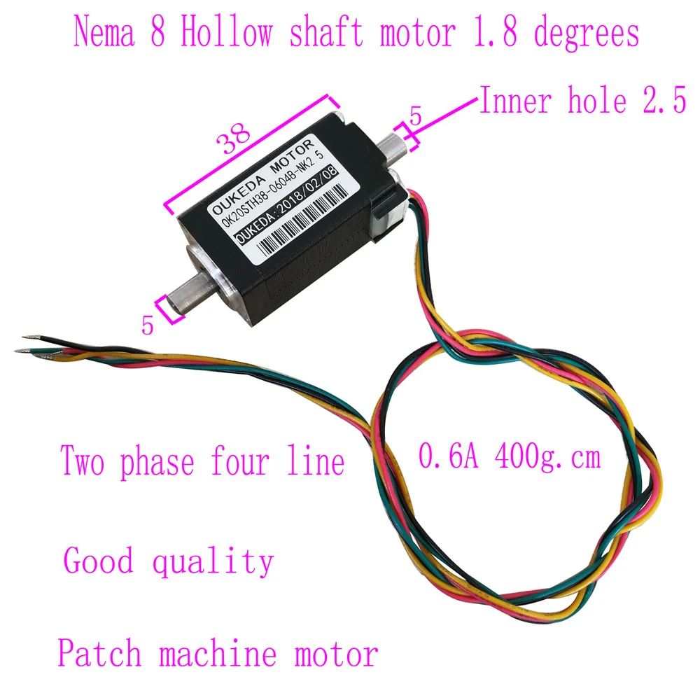 Nema8-Motor paso a paso de eje hueco, 1,8 °, 0.6A, 400g.cm, 2-phase4-wire, 20 Biaxial, Patch Machine Mounter, 20mm x 38mm
