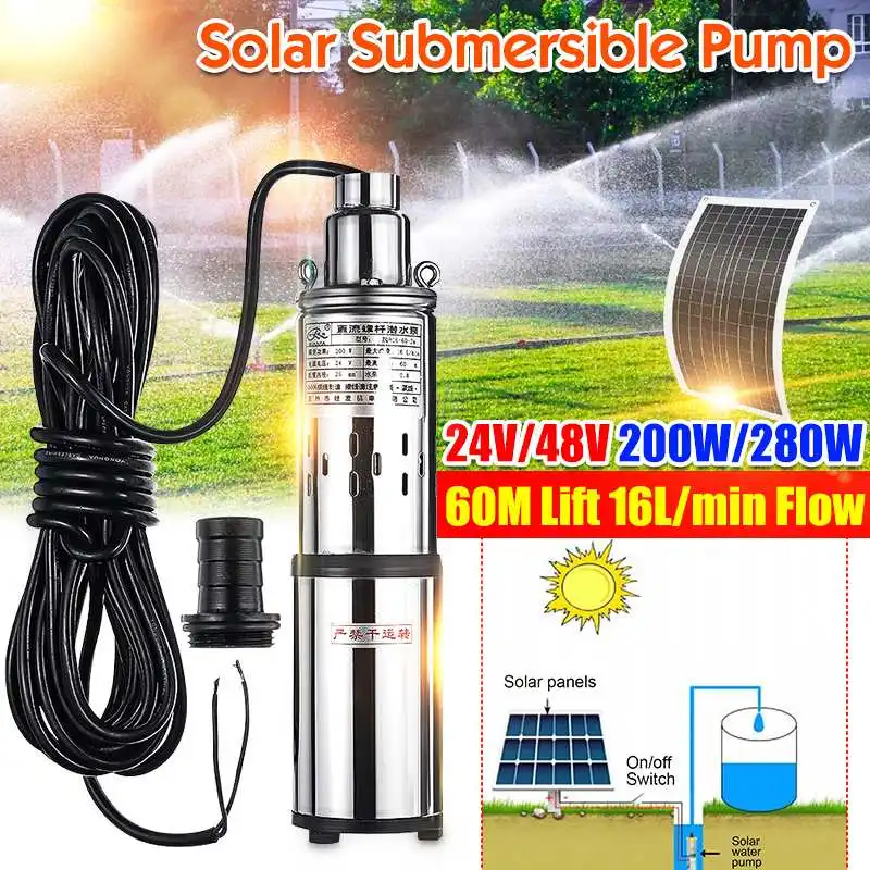 

24V/48V High Lift 60m Solar Water Pump High Pressure Deep Well Pump 280W Submersible DC Pump Agricultural Irrigation Garden