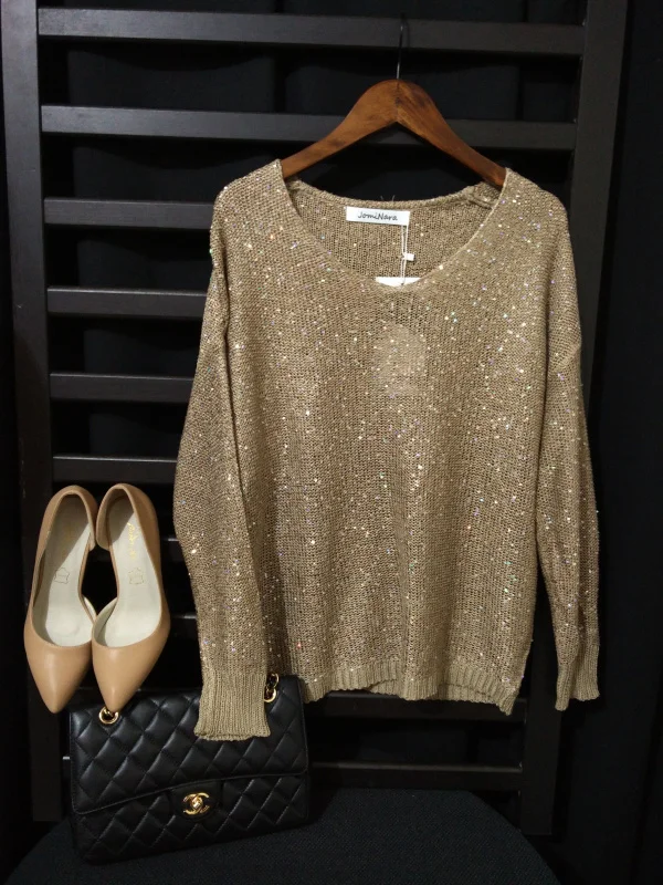 Женские вязаные топы с люрексом SHZQ Cakucool повседневный свободный блестящий