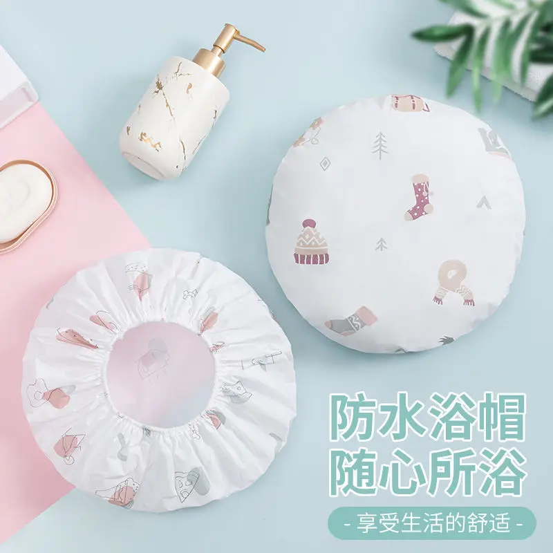 

Waterproof Bathroom Shower Caps Satin Bonnet Hot Bath Daiwa Cap Hat Elastic Salon for Women Hotel High Quality Douche Supplies