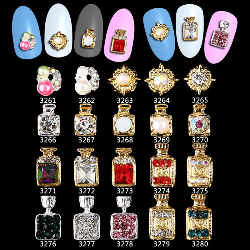 

100PCS Perfume Bottle Rhinestones flower 3d Nail Art Decorations,Alloy Nail Sticker Charms Jewelry for Nail Polish****3261-3280