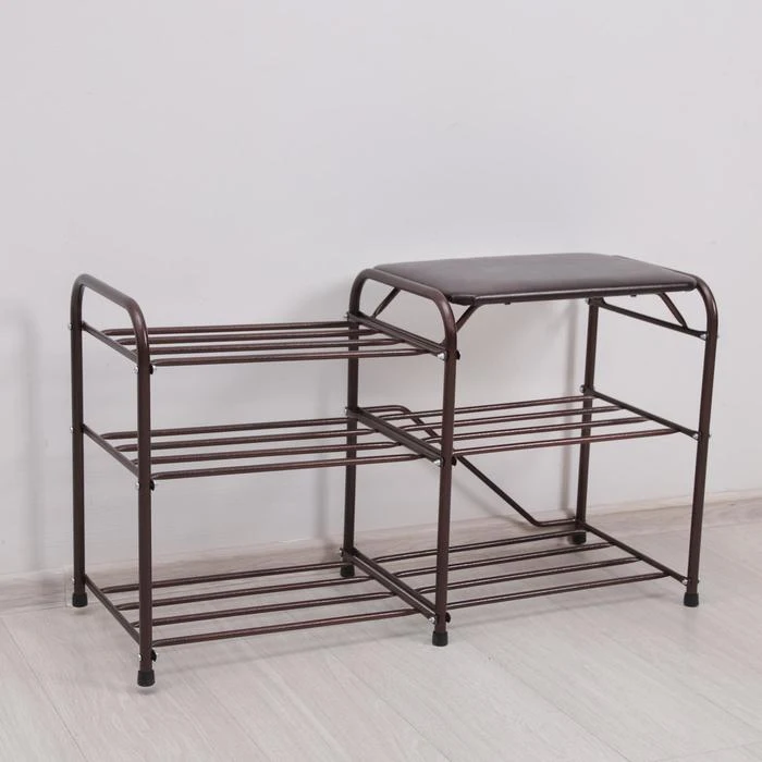 Подставка для обуви с сиденьем Дубль 3 полки цвет медный антик | Мебель