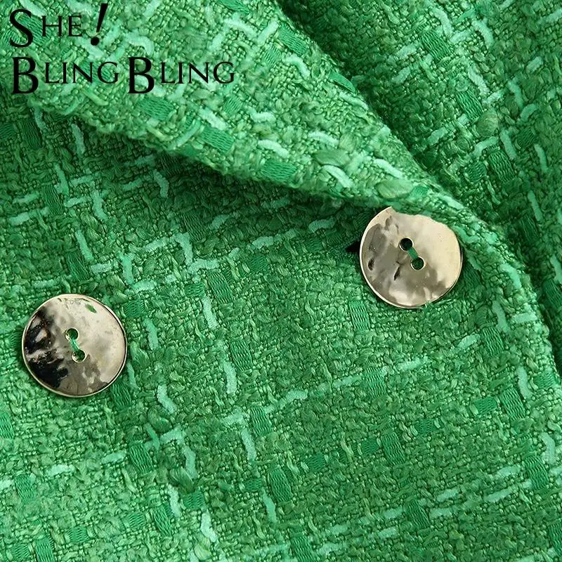 SheBlingBling 2021 Za женский простой зеленый твидовый приталенный комплект из 2 предметов
