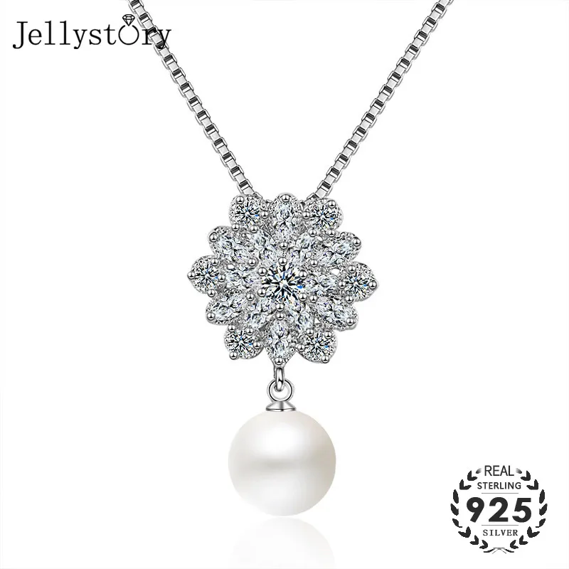 Jellystory Модные 925 серебряное ожерелье с круглой жемчужиной Циркон Подвеска из