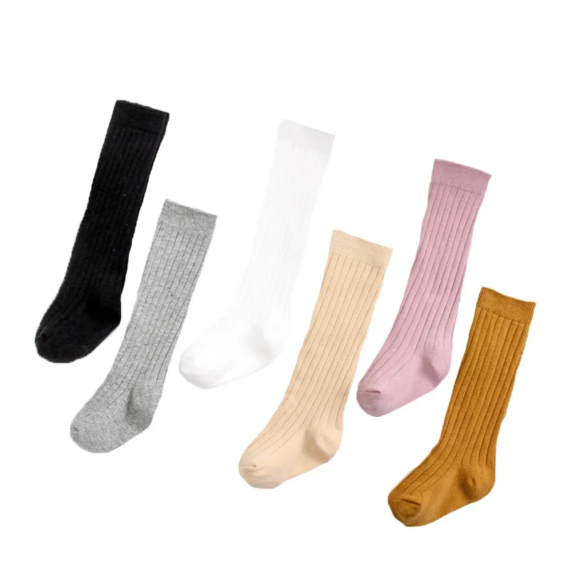 Модные детские хлопковые гольфы для девочек однотонные полосатые маленьких