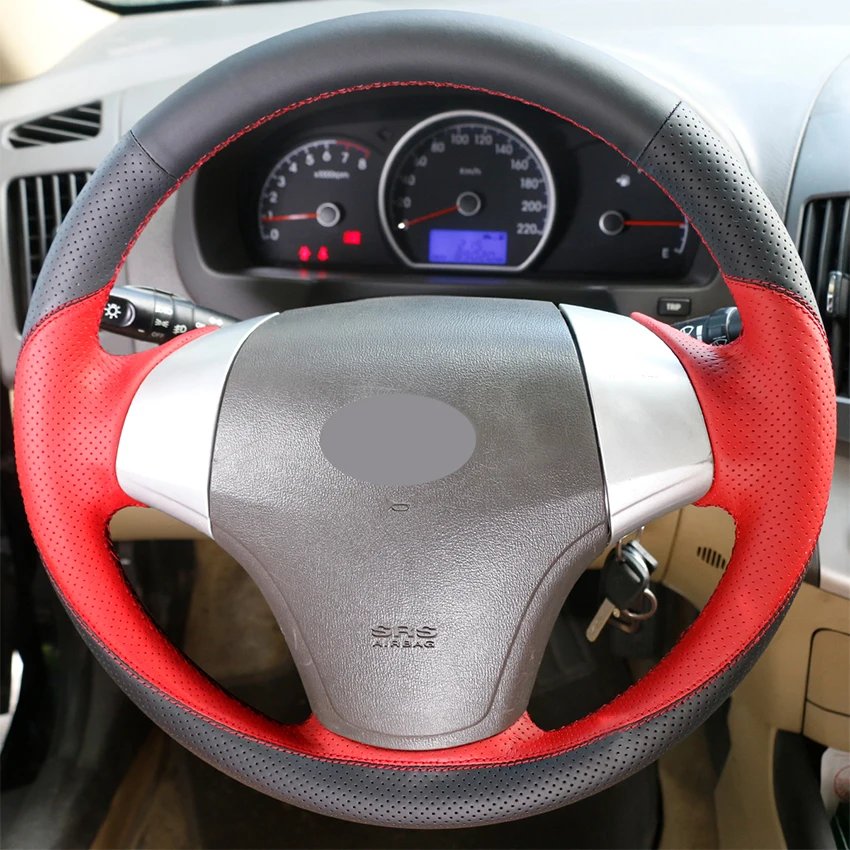 Прошитый вручную черный красный кожаный Противоскользящий чехол рулевого