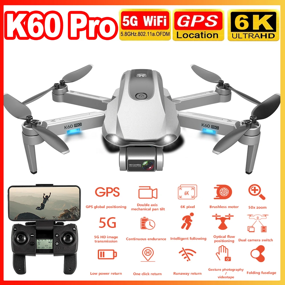 

K60 Pro RC Drone 5G GPS WiFi FPV With 6K ESC HD Camera 2-Axis Anti-Shake Gimbal Brushless Profissional Helicopter Quadrocopter