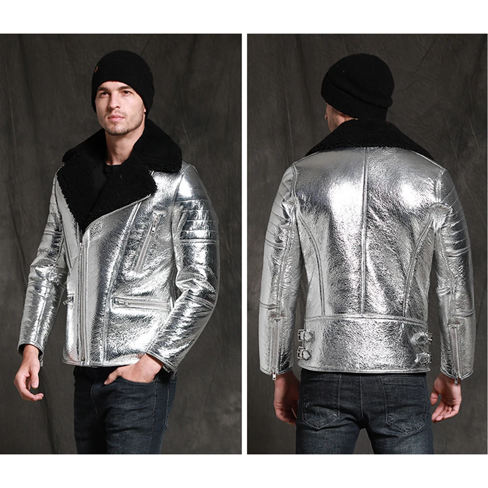 Мужская шуба из овчины SANI черная натуральной деловая кожи зима 2019|Мужские