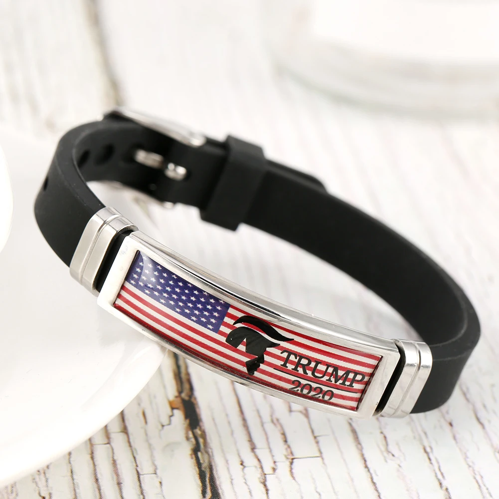 

Trump 2020 Pattern Theme Stainless Steel Bracelet Men Women Comfortable Silicon Black Bangle Wristband Casual Strap Gifts
