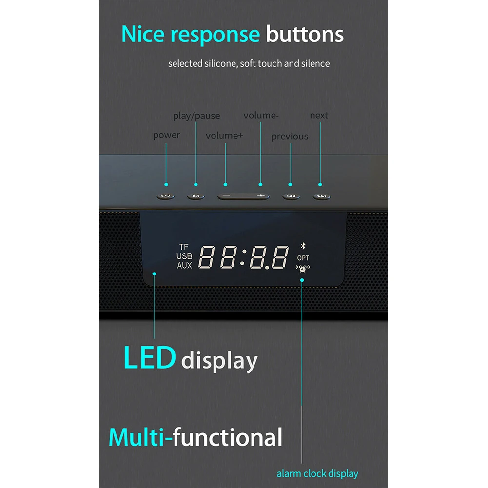 

Alarm Clock Bluetooth Speaker Digital Plastic Theater 10W LED Display FM Radio Portable Stereo Remote Control Wireless Charging