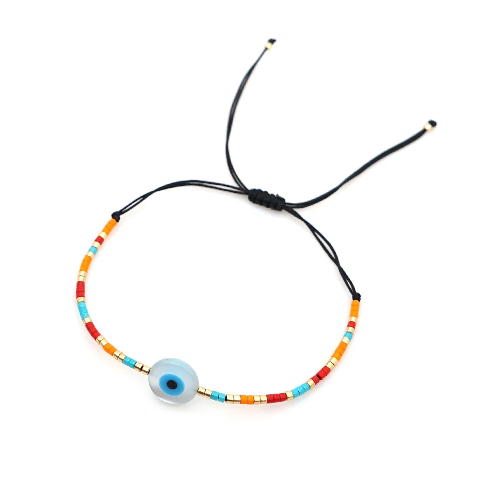 

Go2Boho Blue Evil Eye Bracelet Color Mixing Miyuki Seed Beads Adjustable Thin Charm Bracelets for Women Girls Jewelry Gifts