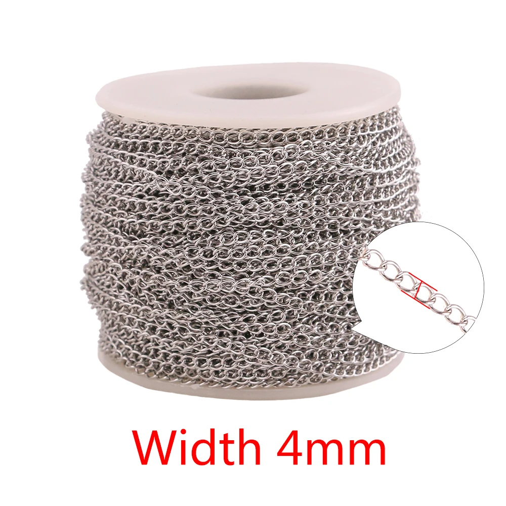 Steel 4mm 2 м/лот, нержавеющая сталь, регулируемое удлинение, хвостовая цепочка, объемное ожерелье, удлинитель, ширина 2,5, 3, 4 мм, цепи для изготовления ювелирных изделий своими руками - Цвет: Steel 4mm