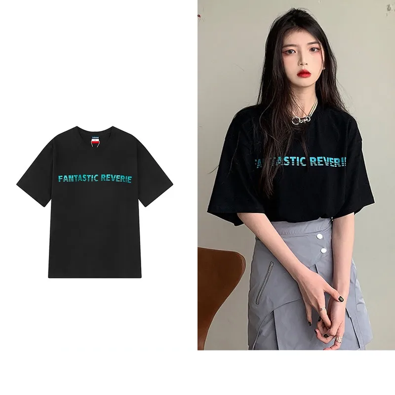 

Fantastic Reverie Cotton Tshirt Women Letter Print Harajuku Statement 90s Aesthetic graphic t shirts summer plus size