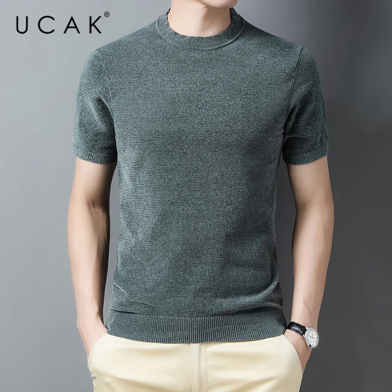 

UCAK Brand Sweater Men Clothing Casual Short Sleeve O-Neck Pull Homme Pullover Spring New Arrivals Male Soft Wool Sweaters U1227