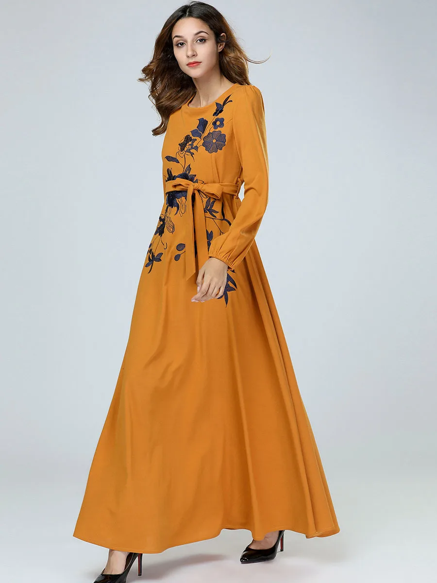 Дубай Abayas для женщин мусульманское платье длинное желтое женское кафтан