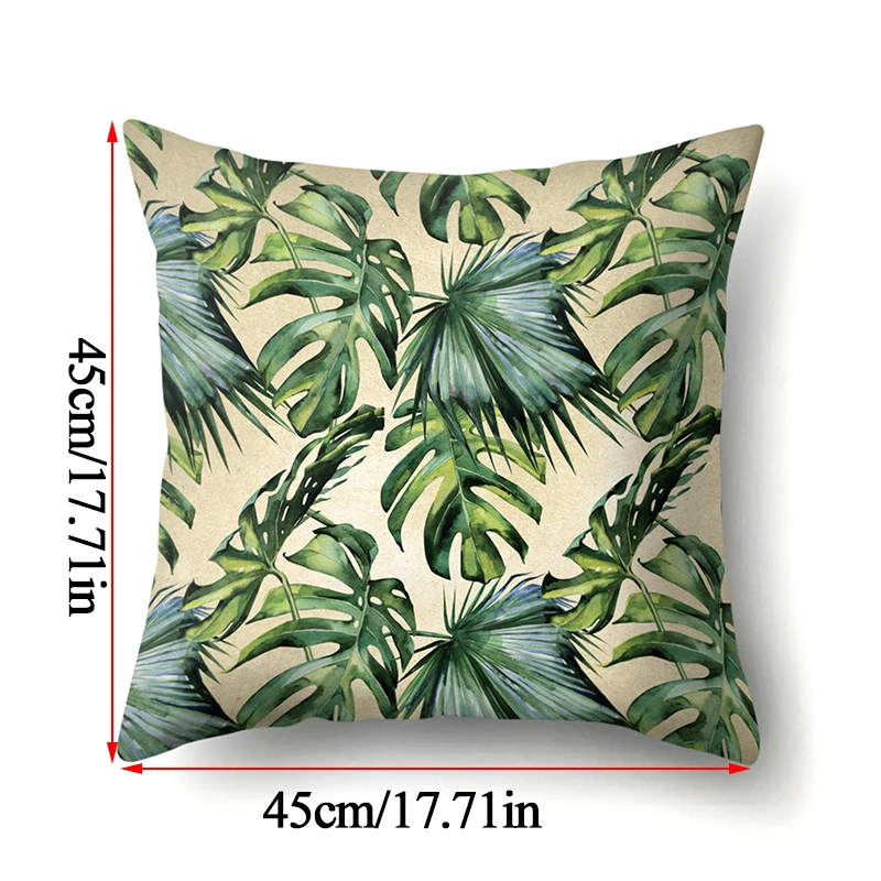 

Tropical Plants Palm Leaf Green Leaves Monstera Cushion Covers Hibiscus Flower Cushion Cover Decorative Beige Linen Pillow Case