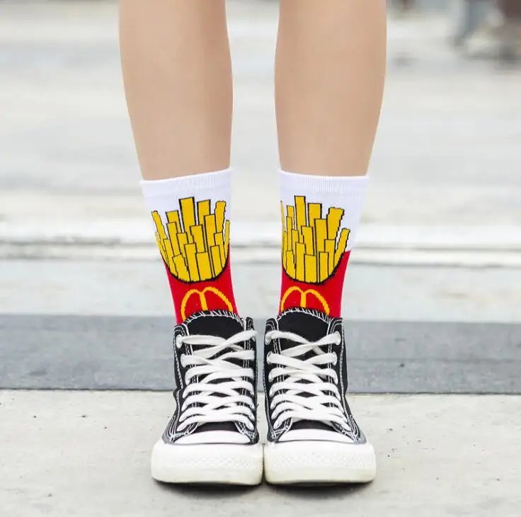 Женские носки забавные милые Мультяшные пищевые счастливые японские Харадзюку