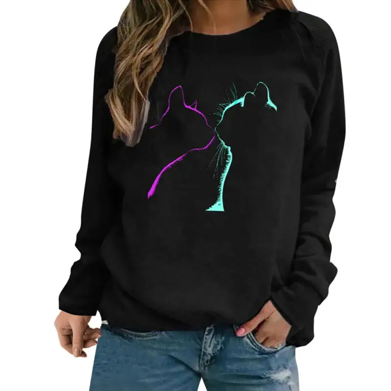 

Women Long Sleeve Tops T-shirts Ladies Casual Baggy Printed Blouse Pullover UK