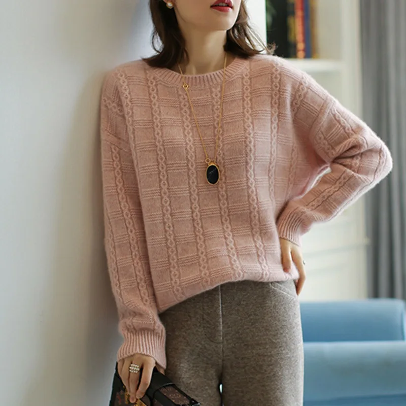 Женские свитера H.SA теплый пуловер и джемперы с круглым вырезом из мохера вязаные