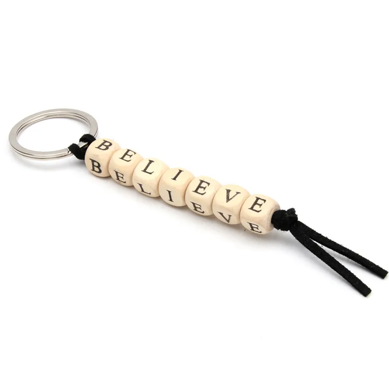 Custom Key Ring Personalised Keyring Keychain Name Wood Xmas Gift Bagpack Tag Favour Gift Letter Handmade images - 6