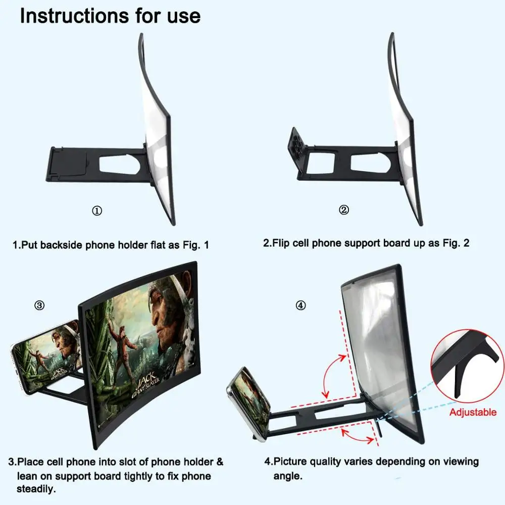12 &quotрасширенные Экран мобильный телефон проекции Кино Лупа 3D HD экран для