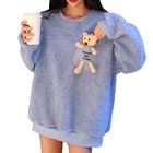 Зимний женский теплый фланелевый пуловер свитшот с вышивкой карман для писем с медведем игрушка внутри толстовки Повседневная Милая уличная одежда
