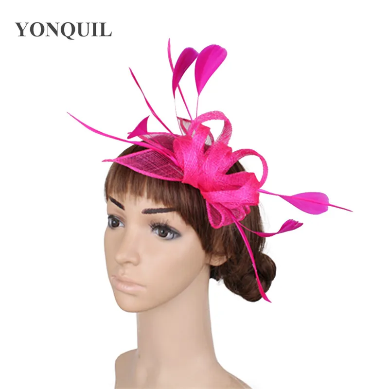 Hot Pink Wedding Women Fascinator Hair Accessories Formal Dress Cocktail Nice Fedora Hats Elegant Female Headwear With Feathers |