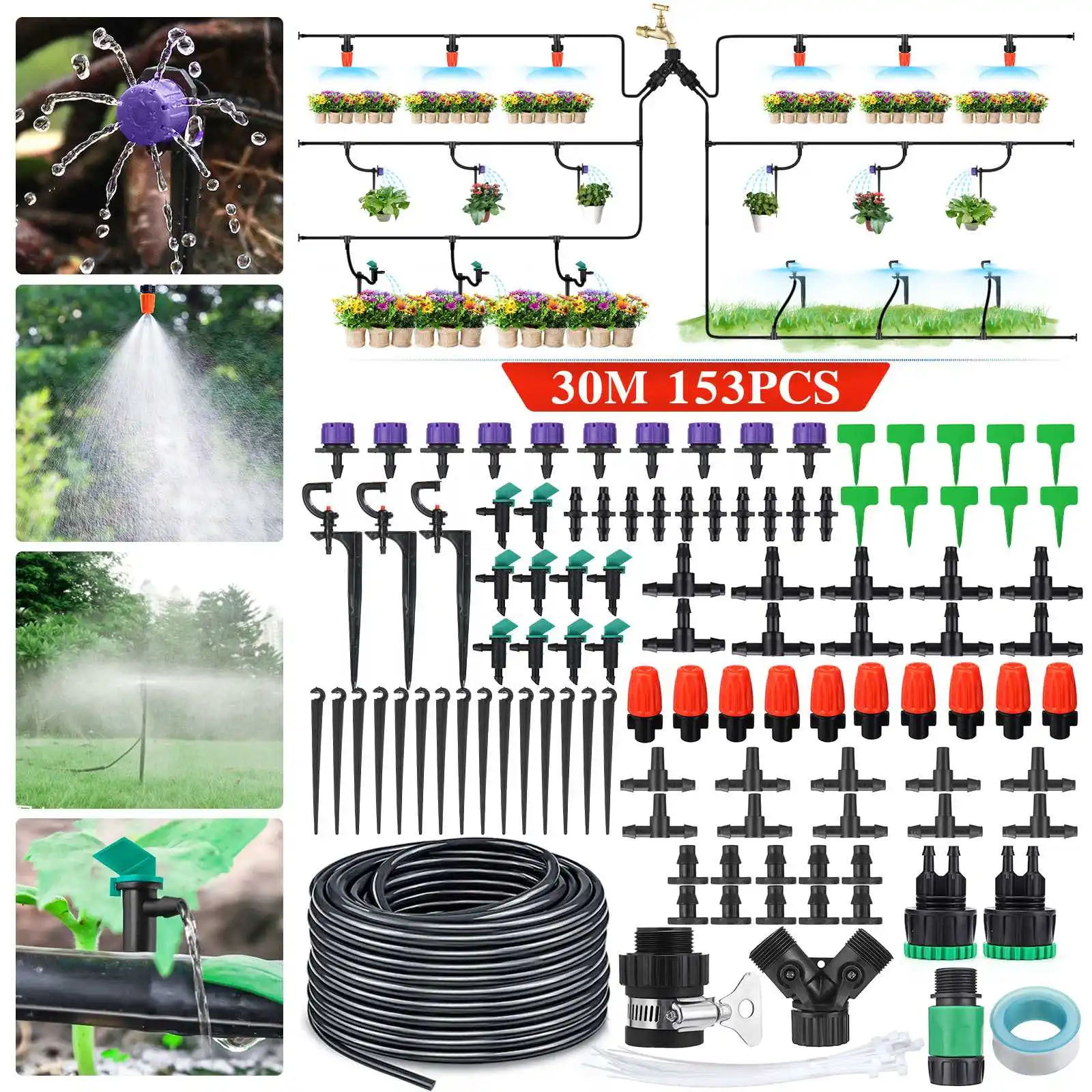 

35M Hose Irrigation Kit 153pcs Garden Irrigation System Adjustable Sprinkler Sprayer Dripper Plant Automatic Watering Kit
